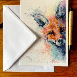 Schatten Fuchs Karte, Fuchs Grußkarte, Wildtier Kunst Karte, Geburtstagskarte, Blanko Karte , Notiz Karte, Aquarelle von Künstlerin Sandi Mower.