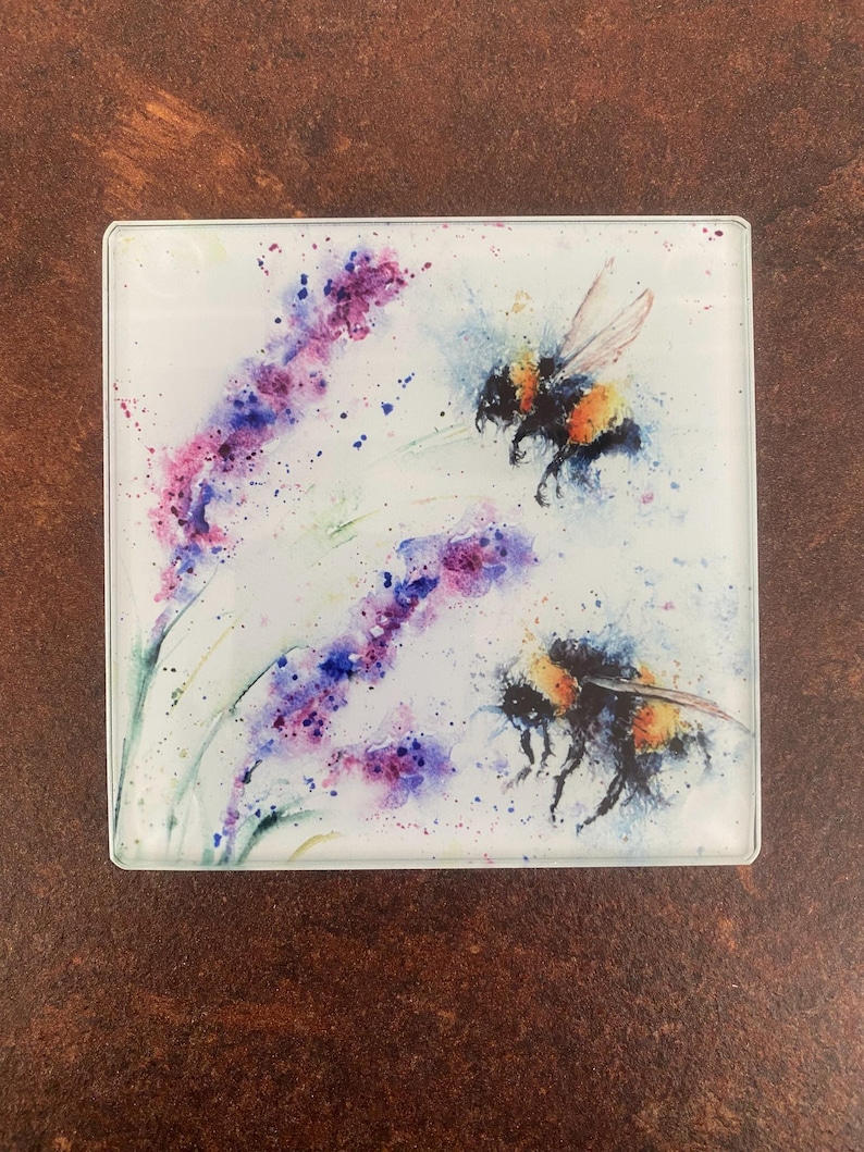 Set of 4 Glass Coasters, Bee Design