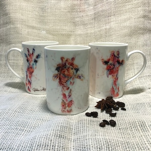 Giraffes Watercolour Bone China Mug, choose from China Cup, Wildlife Art Mug by Watercolour Artist Sandi Mower