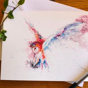 Biglietto da gufo, Biglietto d'auguri gufo, Arte, Arte della fauna selvatica, Biglietto da nota, Biglietto d'arte, Biglietto di compleanno, Carta vuota, Acquerello, Stampa