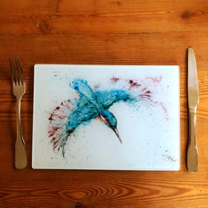 Kingfisher Glass Placemat, Watercolour Wildlife Art Trivet