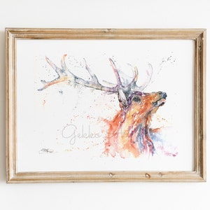 Stag print, Watercolour fine art giclee print, Red Deer Stag Watercolour, from an Original Painting by Wildlife Artist Sandi Mower