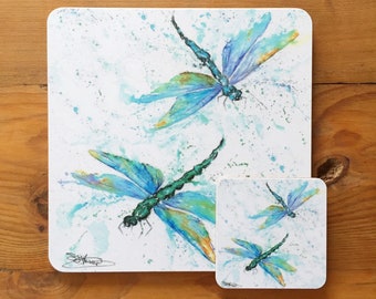 Dragonflies Table mat, Melamine Placemat, Tableware, Dragonfly Watercolour Art Print, Kitchen Dining Gifts