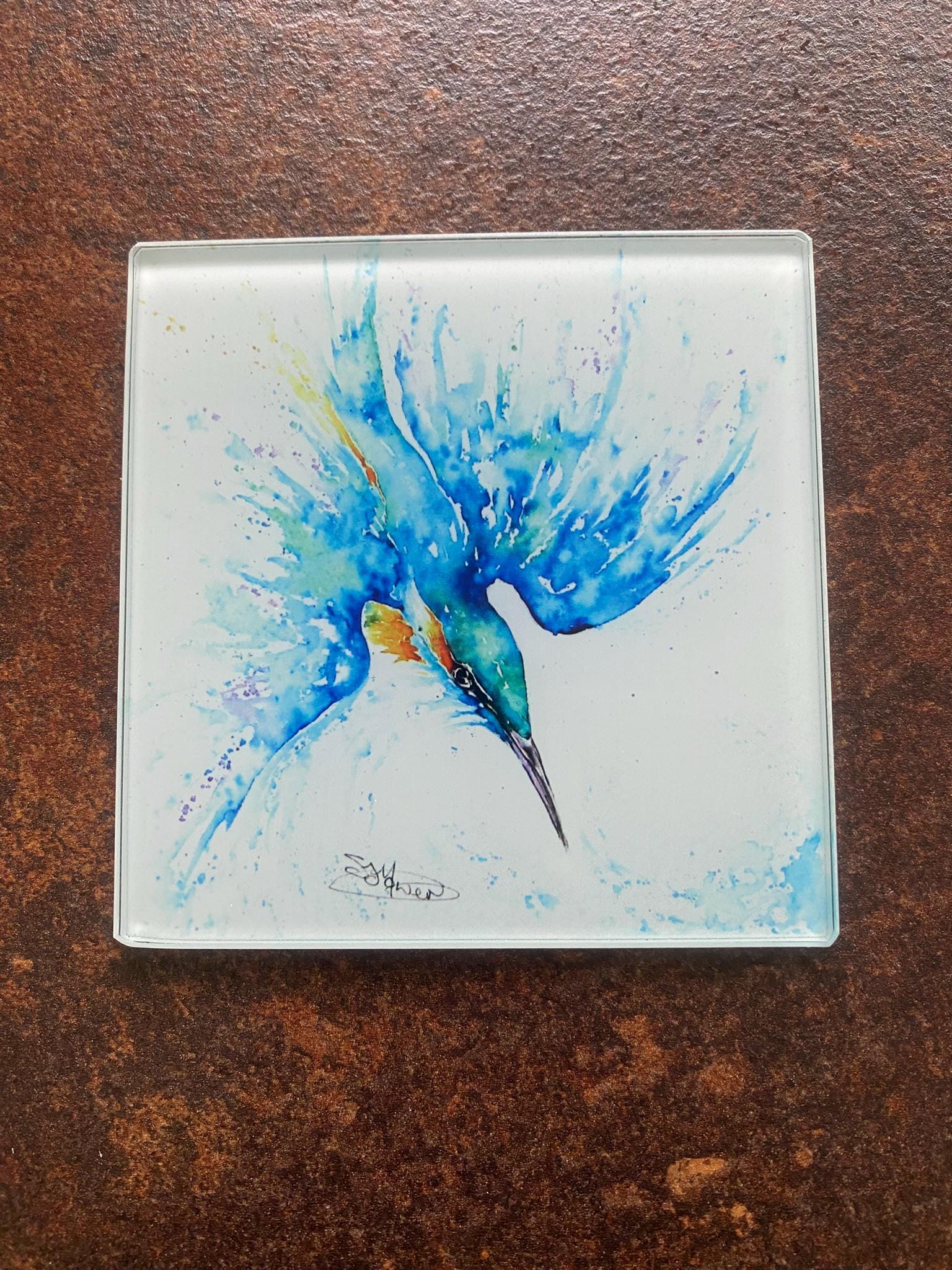 ガラスコースター4枚セット、イギリスの鳥のデザインコースター