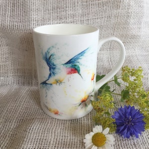 Hummingbirds Watercolour Bone China Mug, China Cup, Wildlife Art Mug by Watercolour Artist Sandi Mower