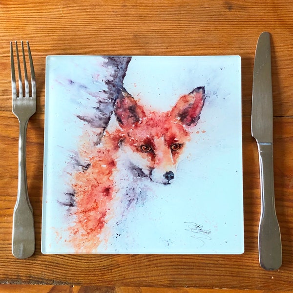 Fox Glass Trivet, Table Mat, Placemat, Pot Stand, Hot Plate, Table Protector. Wildlife Artist Sandi Mower