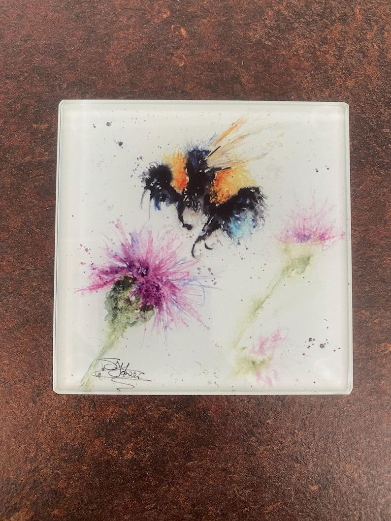Set of 4 Glass Coasters, Bee Design - Thumbnail 2