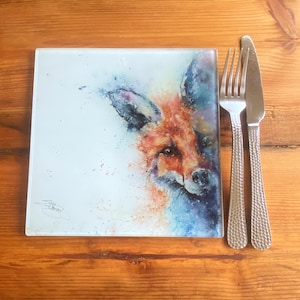 Fox Glass Trivet, Table Mat, Placemat, Pot Stand, Hot Plate, Table Protector. Wildlife Artist Sandi Mower