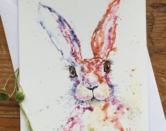 Hare Card, Hare Greetings Card, Hare Art, Wildlife Art, Note Card, Art Card, Birthday Card, Blank Card, Watercolour, Print