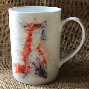 Foxy Vixen Watercolour Bone China Mug, China Cup, Gift, Wildlife Art Mug by Watercolour Artist Sandi Mower