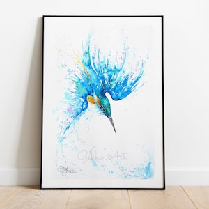 Kingfisher &#39;Blue Yonder&#39;. Watercolour Fine Art Print, Kingfisher Watercolour, from an Original Painting by Wildlife Artist Sandi Mower