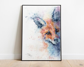 Fox 'Shadow', Fox Watercolour Giclee Print, Fox Print, from an Original Painting by Wildlife Artist Sandi Mower