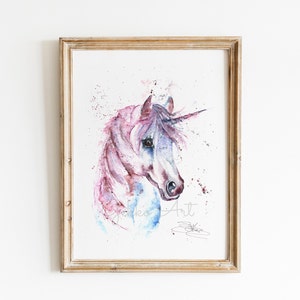 Aurora Unicorn Fine Art Giclee Print, Unicorn Watercolour-From an Original Painting by Wildlife Artist Sandi Mower