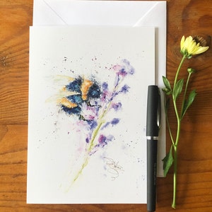 Just Bee Card, Bumblebee Greetings Card, Wildlife Art Card, Birthday Card, Blank Card, Acquerelli dell'artista naturalista Sandi Mower