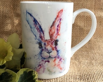 Hare We Go Watercolour Bone China Mug, China Cup, Wildlife Art Mug by Watercolour Artist Sandi Mower