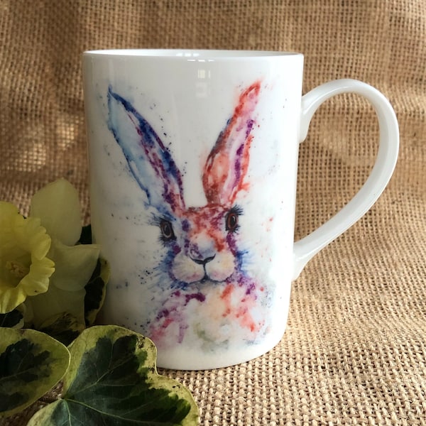 Hare We Go Watercolour Bone China Mug, China Cup, Wildlife Art Mug by Watercolour Artist Sandi Mower