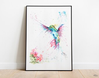 Hummingbird Jewels. Fine Art Giclee Print, Hummingbird Watercolour, from an Original Watercolour Painting by Wildlife Artist Sandi Mower