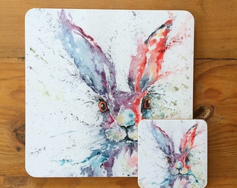 Hare Table mat, Melamine Placemat, Tableware, Hare Watercolour Kitchenware by Wildlife Artist Sandi Mower