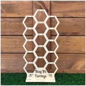 Small honeycomb earring stand, Earring holder, Displays for Earring unfinished raw wood