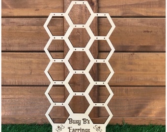 Small honeycomb earring stand, Earring holder, Displays for Earring unfinished raw wood