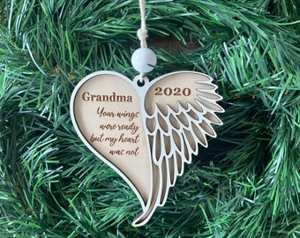 Angel wing Christmas Ornament. Personalized ornament, memorial ornament. Angel Wings Memorial Ornament