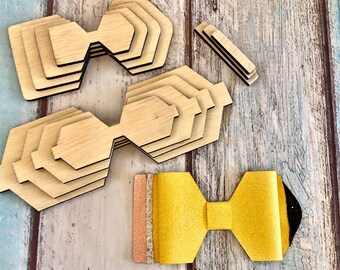 Pencil hairbow template . Wooden trace templates . Handcut hairbows made from glitter,vinly and faux leather