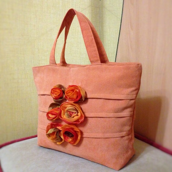 Beautiful Fabric Tote Bag With Decorative Flowers Handmade Etsy