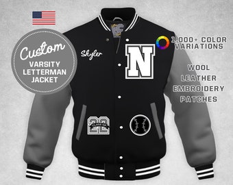 Customize Varsity Letterman Baseball Jacket Custom Embroidery & Chenille  Patches