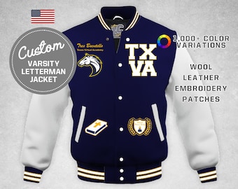 Custom Texas Virtual Academy Letter Jacket Wool & Leather National Honors Society Personalized Patches Premium LetterCustom® Handmade