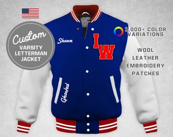 AWDis Hoods Varsity Letterman jacket Royal Blue / White XS