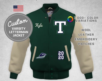 Custom Varsity Letterman Swimming Diving Jacket High School Swimming Cream Leather & Hunter Wool Premium Authentic LetterCustom® Handmade