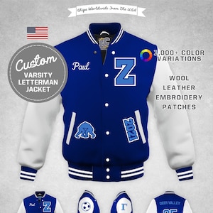 Stewart & Strauss Varsity Letterman Jackets Since 1977 - Columbia Blue White