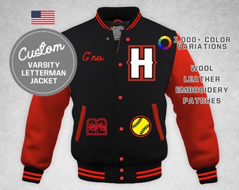 Custom Girls Varsity Softball Jacket Red Leather & Black Wool Premium Authentic LetterCustom® Handmade