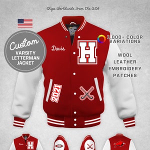 Custom Field Hockey Varsity Jacket White Leather & Bright Red Wool With ...