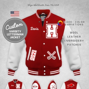 Custom Field Hockey Varsity Jacket White Leather & Bright Red Wool With ...