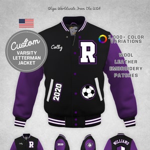 Custom Varsity Letterman Soccer Jacket High School Graduation Purple ...