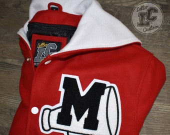 White Leather & Royal Blue Wool Zipper Hood Letter Jacket - LetterCustom®  Custom Varsity Apparel