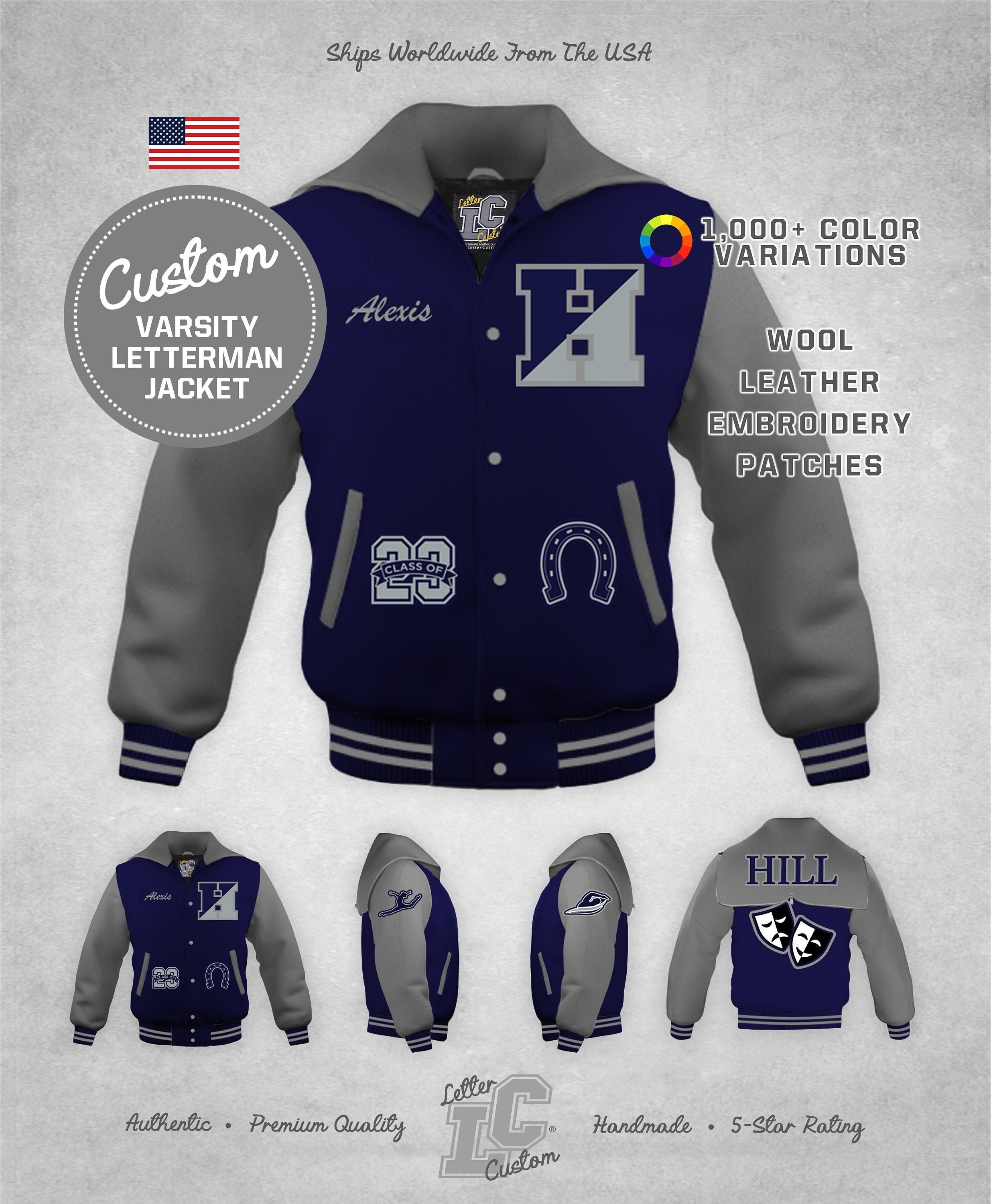 Live Above Arched Varsity Jacket - Navy Blue Medium