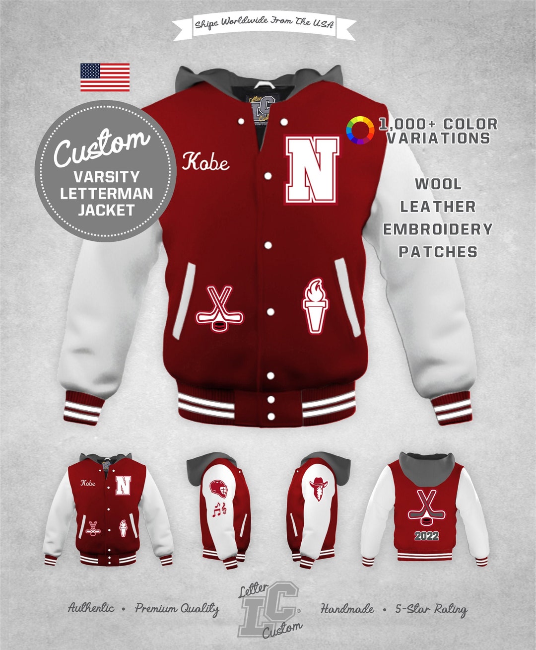 Custom Varsity Letterman Ice Hockey Jacket White Leather & Red - Etsy