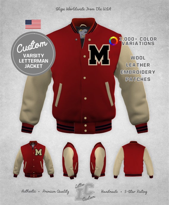 Glee Mckinley HS Varsity Letterman Inspired Jacket Handmade Etsy Wool by Leather Lettercustom® Cream - Genuine Red Glee 