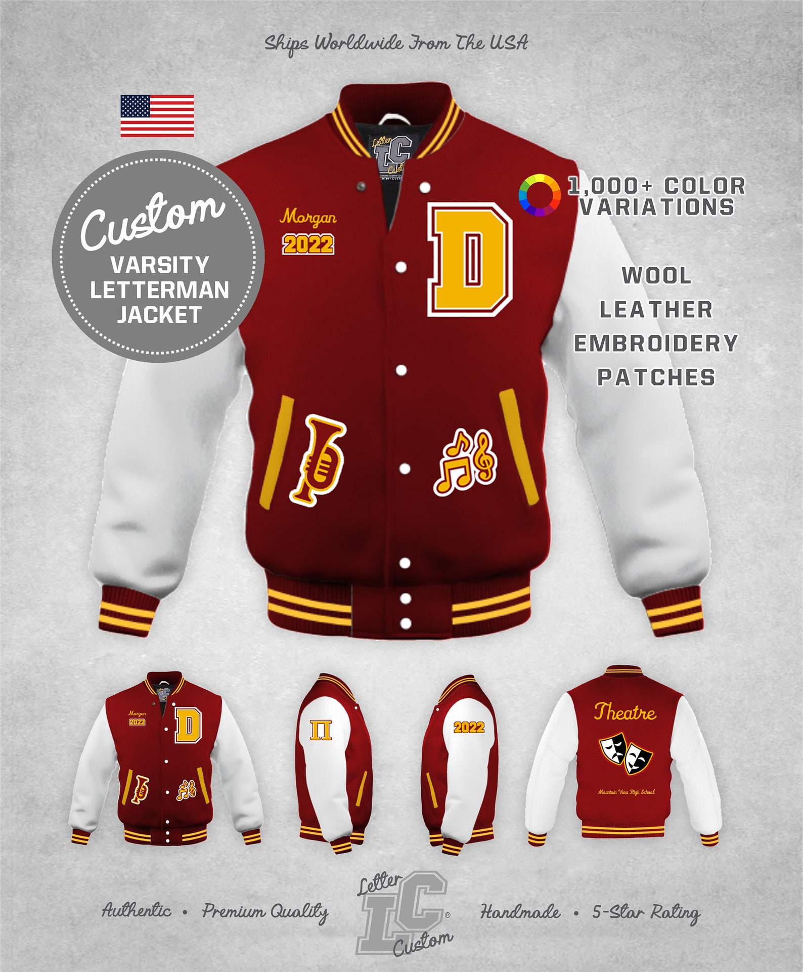 Custom High School Band Letter Jackets Cardinal Red Wool & White