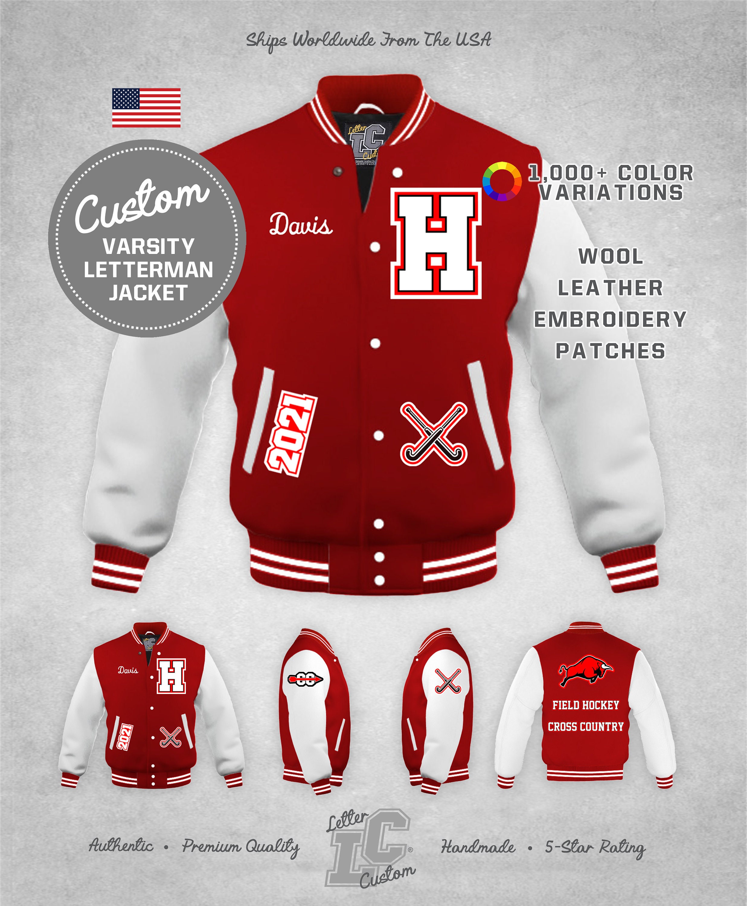 Custom Field Hockey Varsity Jacket White Leather & Bright Red - Etsy