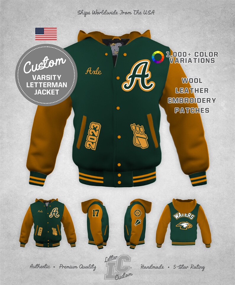 Custom Archery Varsity Jacket Premium Old Gold Leather & Etsy