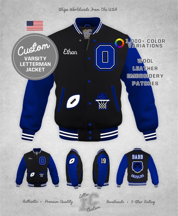 New Varsity Letterman Royal Blue wool & Yellow Genuine Leather