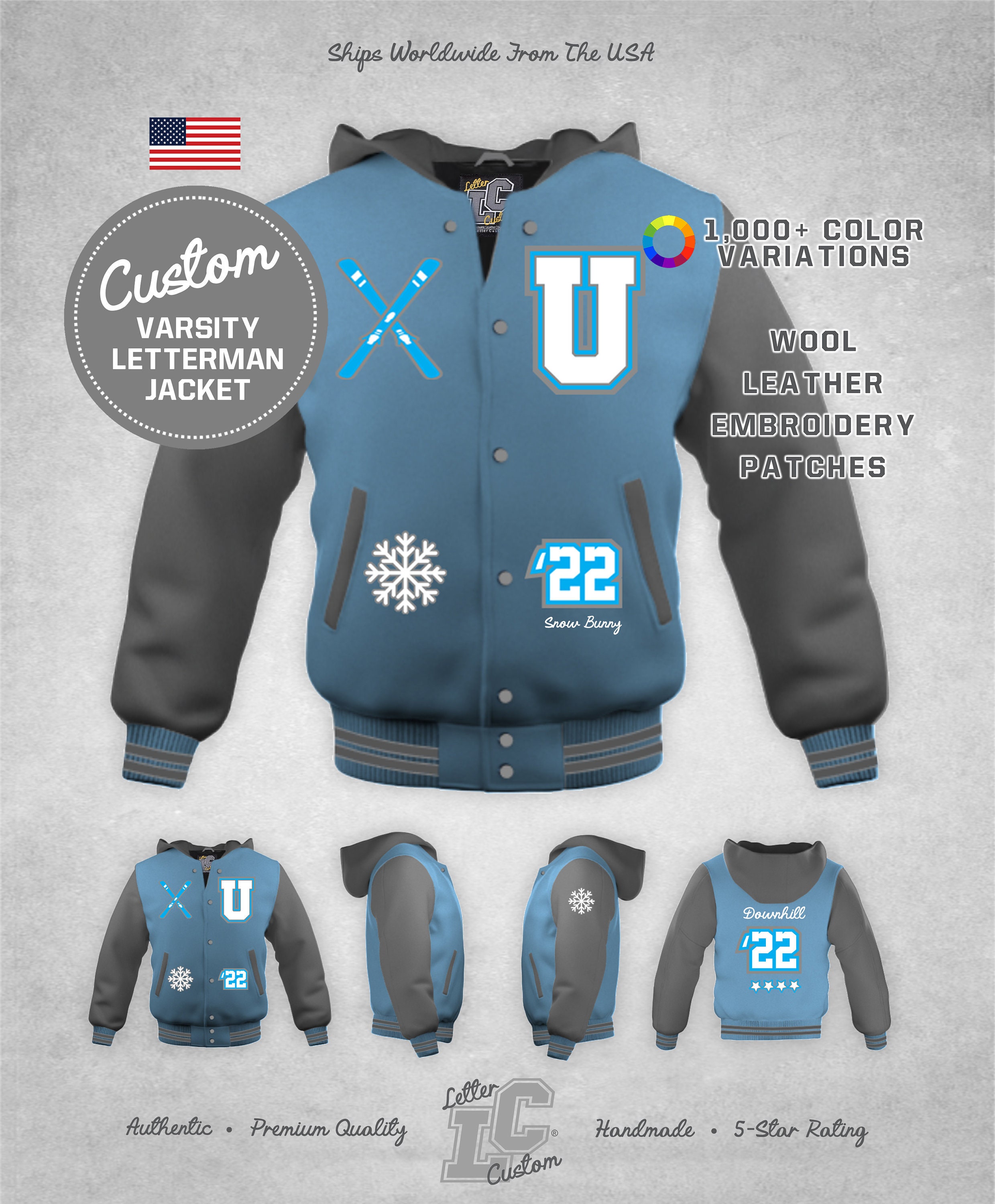 Custom Ski Team Skiing Alpine Downhill Letter Varsity Jacket 