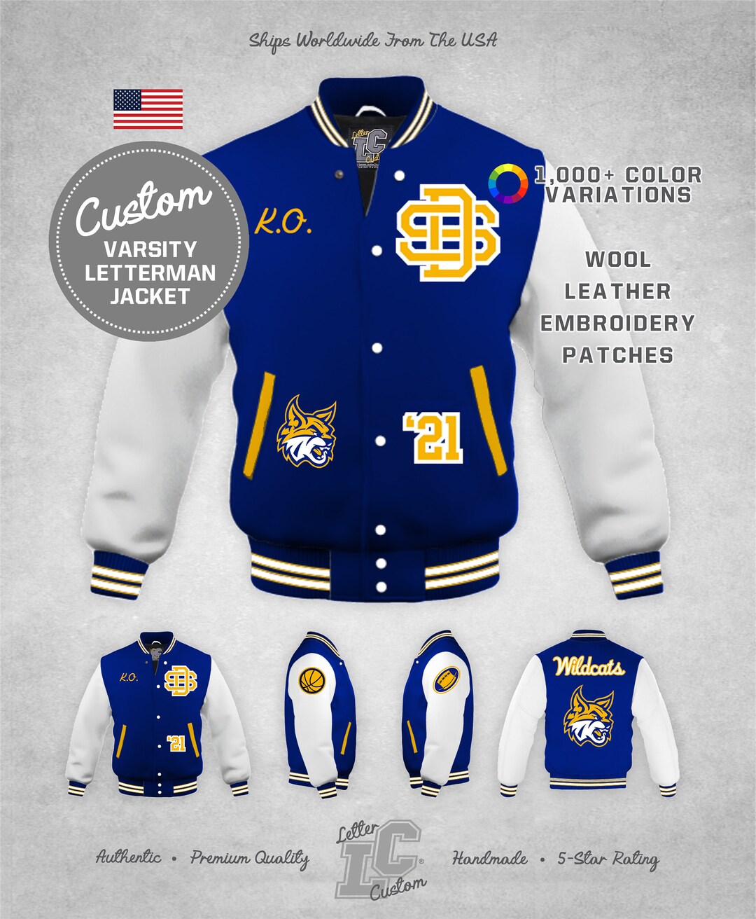 Custom Varsity Letterman Monogram Letter Jacket Genuine Leather Wool 