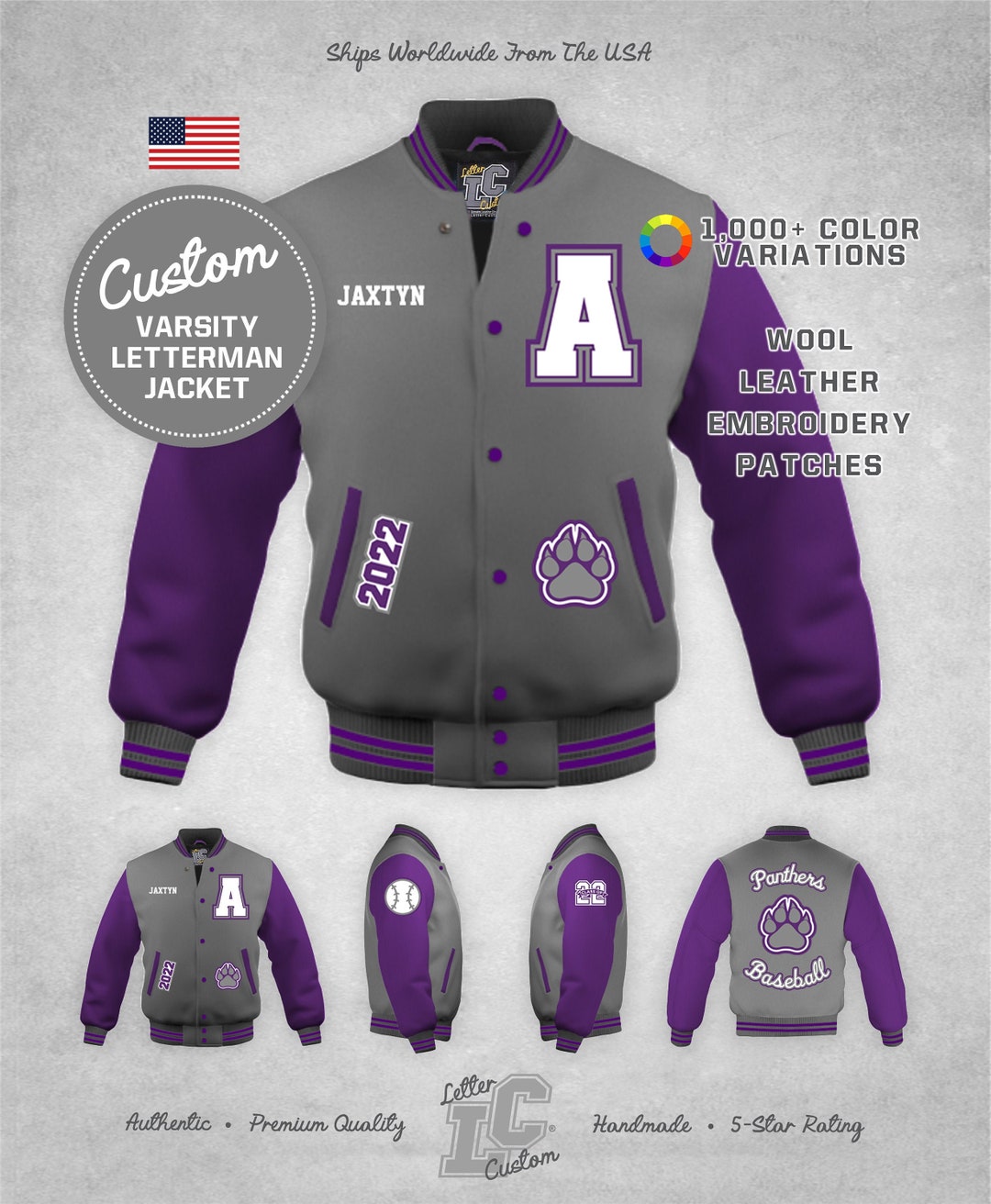 Custom Varsity Letterman Class Jacket Purple Leather Oxford - Etsy