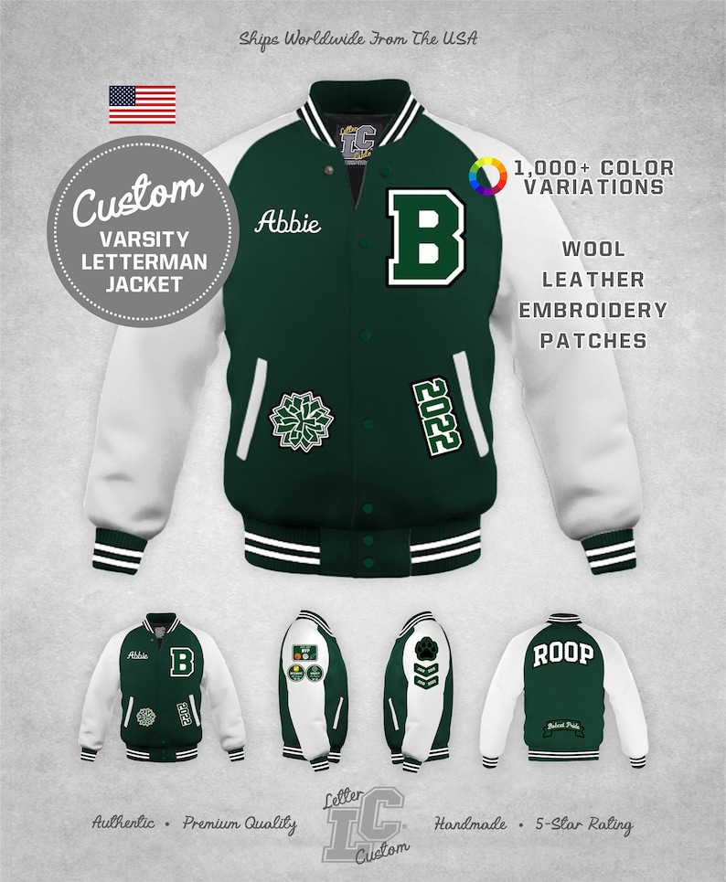 Custom Varsity Cheerleader Jacket White Leather & Hunter Green - Etsy