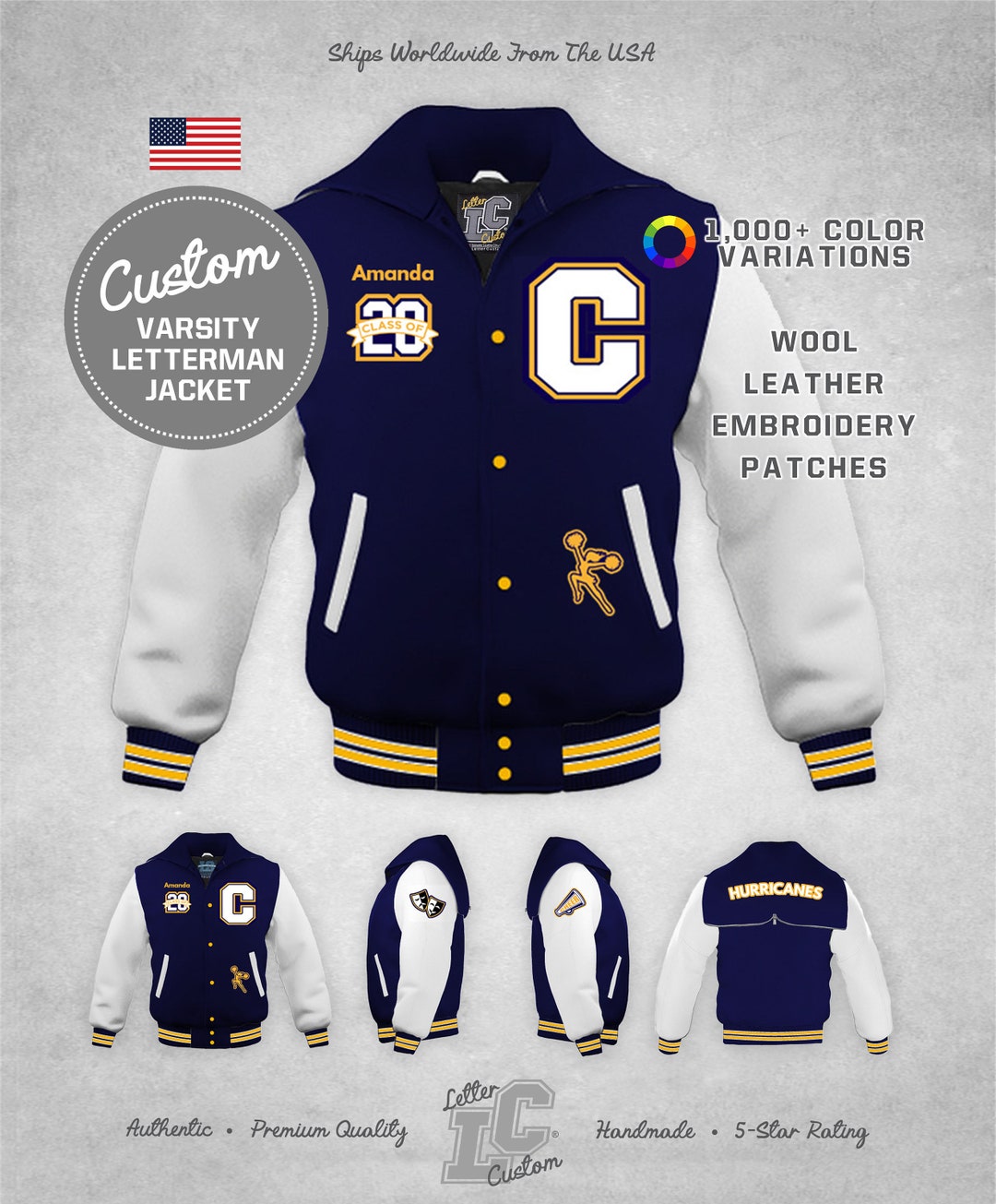 Custom Varsity Cheerleader Jacket White Leather & Royal Blue Wool ...