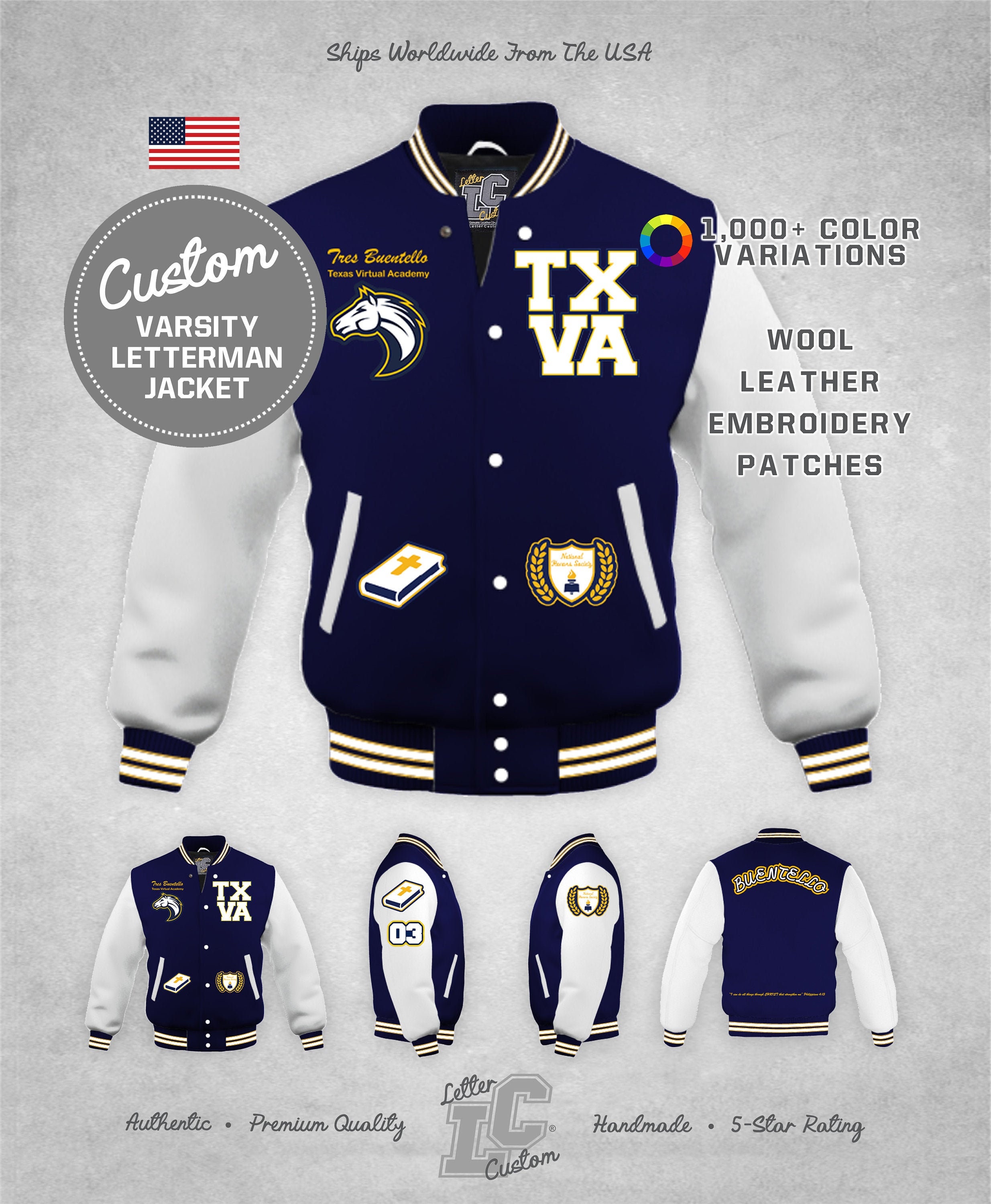 Custom Texas Virtual Academy Letter Jacket Wool and Leather picture